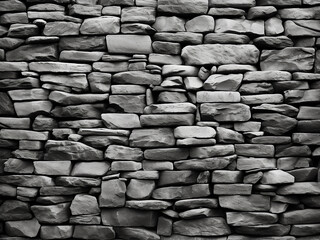 Poster - A textured stone wall in black and white tones creates a rustic, aged atmosphere