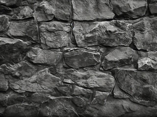 Poster - Grunge black and white stone wall with dirty textured surface