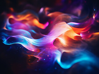 Wall Mural - A neon-lit, shiny blurred background with abstract stains creating a dynamic night scene