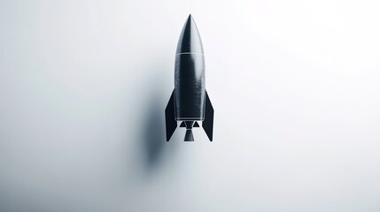 Poster - simple sleek rocket ship illustration floating against plain white backdrop