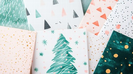 Aufkleber - Creative collection of festive Christmas cards showcasing vibrant designs and playful patterns for holiday celebrations. Generative AI