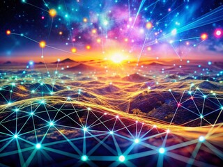 Poster - Futuristic Digital Network: Glowing Lines & Dots Abstract Landscape