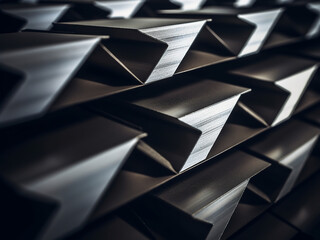 Wall Mural - Industrial background showing diagonal metallic protrusions with strong light and shadows