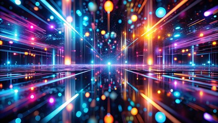 Poster - Futuristic Reflective Surface with Glowing Particles - Minimalist Abstract Background