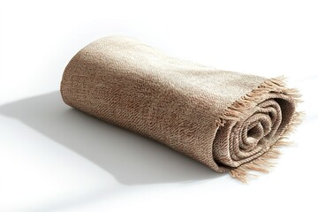 Poster - traditional prayer rug rolled neatly and placed on clean white background under soft natural light