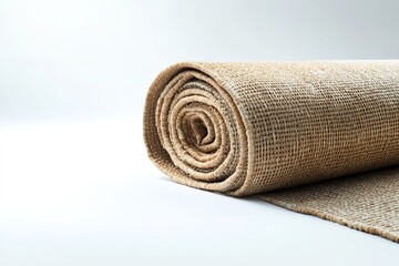Poster - traditional prayer rug rolled neatly and placed on clean white background under soft natural light