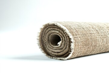 Poster - traditional prayer rug rolled neatly and placed on clean white background under soft natural light