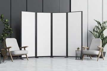 Poster - clean tradeshow stand mockup with blank panels styled in professional setting with subtle props
