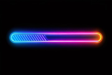 Poster - Glowing Neon Loading Bar Progress Indicator on Black Background - Abstract Technology Concept