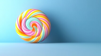 Poster - vibrant candy swirl displayed on matte blue background under soft lighting