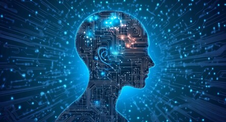 Fototapete - Man digital brain and circuit pattern technology AI.