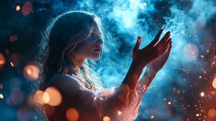 Canvas Print - Woman surrounded by magical glowing particles