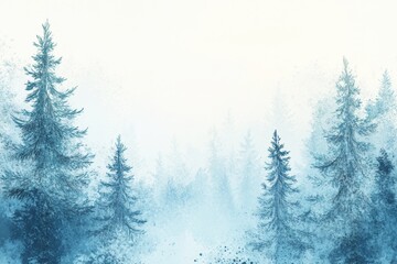 Aufkleber - Winter forest doodle showcasing tall trees and a serene atmosphere amid soft colors. Generative AI