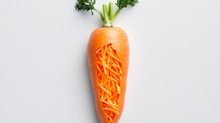 Wall Mural - Carrot is sliced open and has a bunch of carrot sticks sticking out of it. The carrot is the main focus of the image, and the carrot sticks are the secondary focus