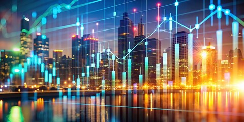 Poster - Low Light Financial Data Visualization: Urban Cityscape at Night
