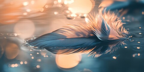 Leinwandbilder - Defocused abstract background featuring duck bird feathers mingling with the shimmering water surface, creating a captivating visual blend of textures and colors of duck bird feathers.