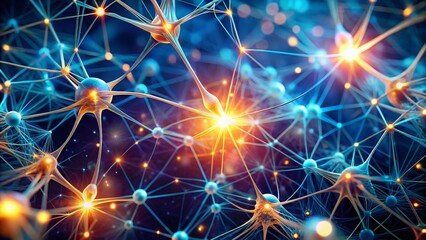 Poster - Luminous Neural Network: Abstract AI Bird's Eye View - Stock Photo