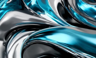 Poster - A close-up view of smooth, flowing metallic surfaces with a blend of silver and blue tones, creating a dynamic and abstract pattern.