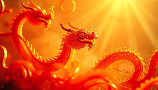 A colorful abstract background with flowing, snake dragon shapes in shades of orange, red, and gold, creating a dynamic and vibrant composition concept Chinese New Year 2025,created with generative ai