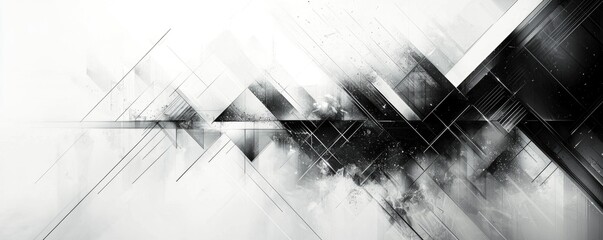 Poster - Dynamic geometric shapes and textures create a high-contrast design on a black digital background, showcasing lines and patterns that engage the viewer