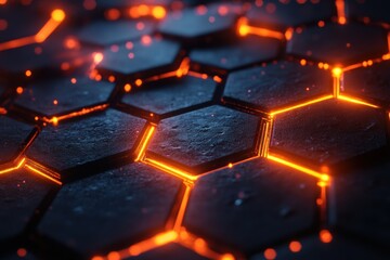 Poster - glowing hexagons create a vibrant virtual texture with captivating patterns and colors