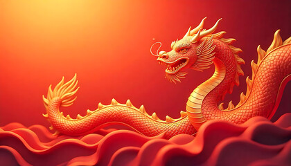 Fototapete - A colorful abstract background with flowing, snake dragon shapes in shades of orange, red, and gold, creating a dynamic and vibrant composition concept Chinese New Year 2025,created with generative ai