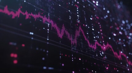 Wall Mural - A futuristic stock market graph, glowing with digital effects and vibrant financial hues, isolated against a dark gradient background for a modern artistic rendering.