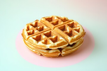 Poster - golden stack of waffles resting neatly on matte pastel surface under soft natural light