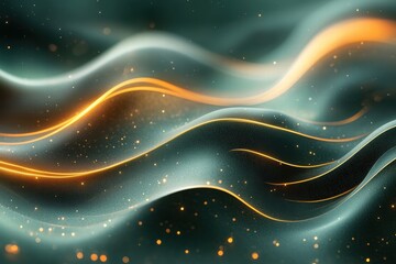 Poster - Elegant abstract gold lines flowing over a dark green background create a mesmerizing visual effect