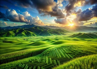 Poster - Microscopic Landscape: Intricate Circuitry on a Green Field