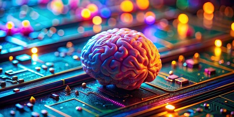 Poster - Miniature Abstract Digital Brain on Circuit Board - Tilt-Shift Photography