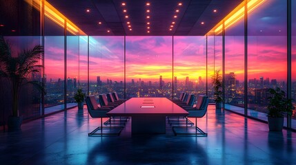 Wall Mural - Vibrant business meeting with interactive digital boards and polished surfaces, futuristic design, 3D render