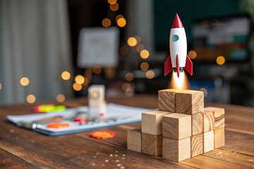 Poster - Miniature Rocket Launch: Startup Success, Big Idea, Creativity, Tilt-Shift Photography