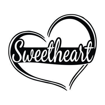 a black outline heart silhouette with the word 'Sweetheart'