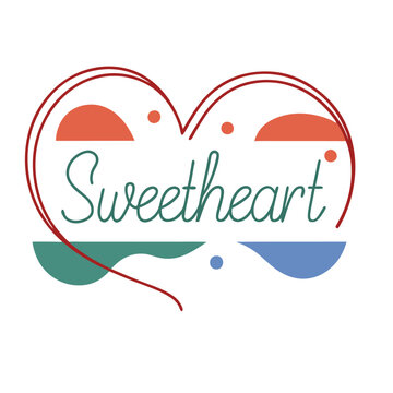 a black outline heart silhouette with the word 'Sweetheart'