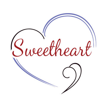 a black outline heart silhouette with the word 'Sweetheart'