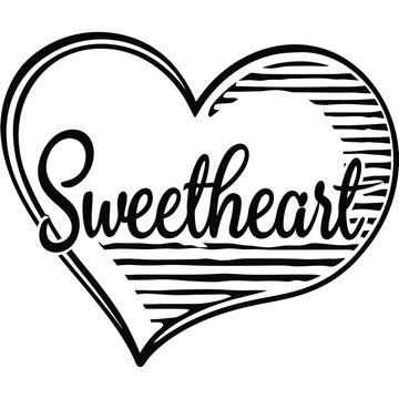 a black outline heart silhouette with the word 'Sweetheart'