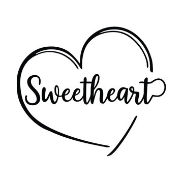 a black outline heart silhouette with the word 'Sweetheart'