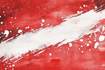 Poster - Red canvas adorned with watercolor splashes mimicking white snow drifts in abstract art form