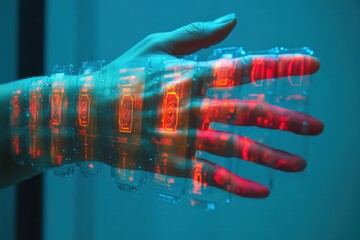 Poster - Silhouette of a hand displaying biometric scanning technology in vibrant colors