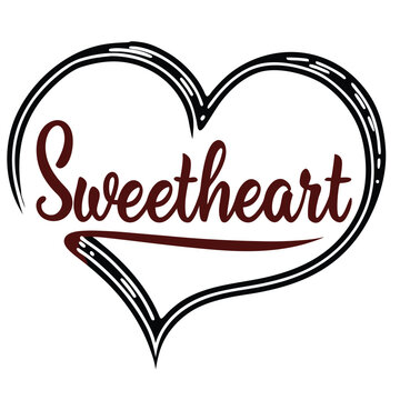 a black outline heart silhouette with the word 'Sweetheart'