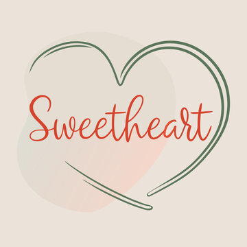 a black outline heart silhouette with the word 'Sweetheart'