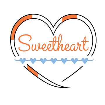 a black outline heart silhouette with the word 'Sweetheart'