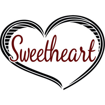 a black outline heart silhouette with the word 'Sweetheart'