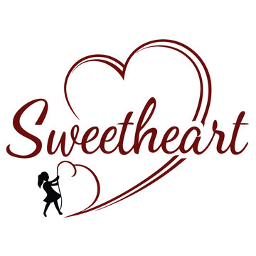 a black outline heart silhouette with the word 'Sweetheart'
