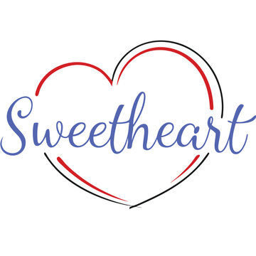 a black outline heart silhouette with the word 'Sweetheart'