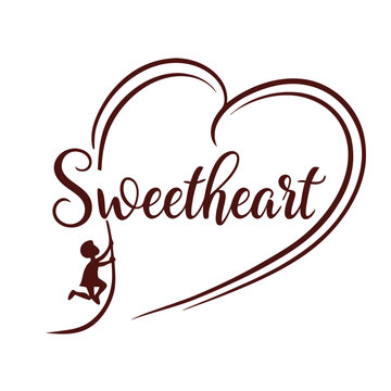 a black outline heart silhouette with the word 'Sweetheart'