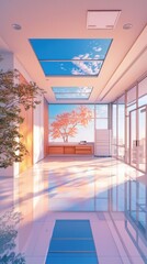 Aufkleber - Elegant anime-style architect's office with clean lineart and vibrant colors modern design bright atmosphere