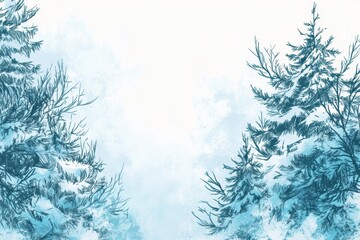 Sticker - Winter themed doodle featuring snowy trees and a serene atmosphere in a tranquil landscape. Generative AI