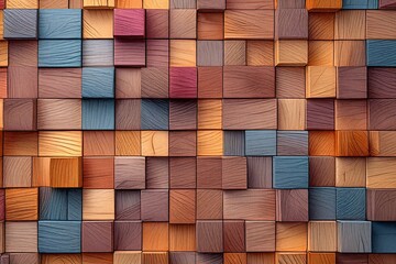 Wall Mural - Colorful wooden cube pattern background texture. (10)